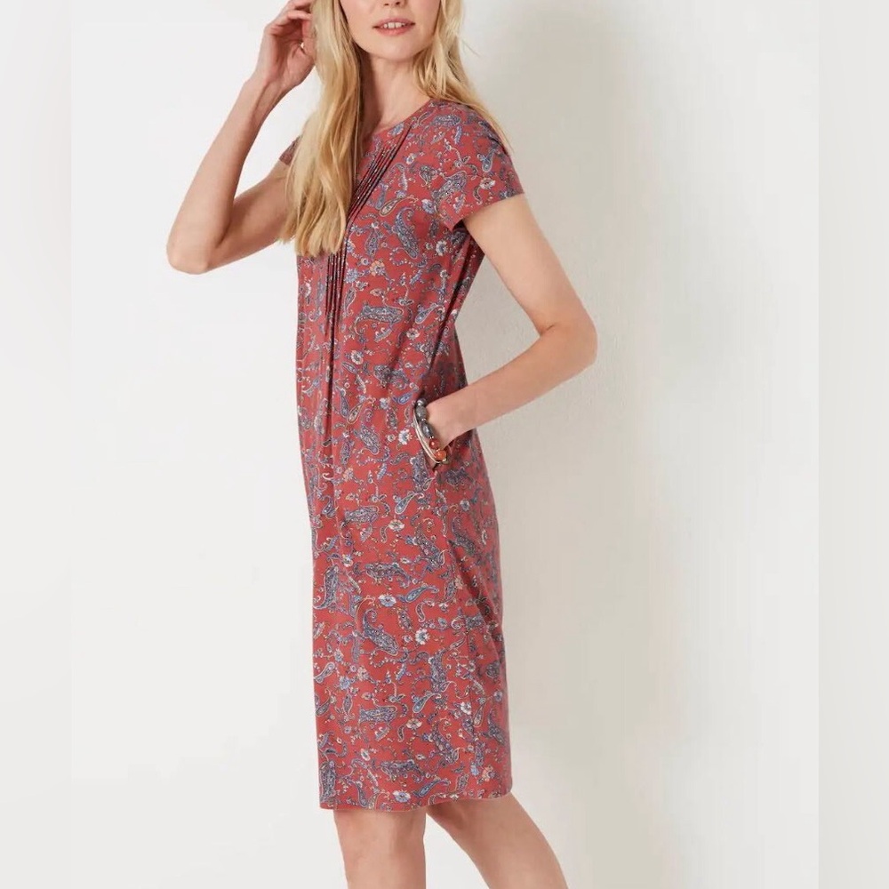 J. Jill Paisley Print Rust Pintuck Dress Size Medium Tall
